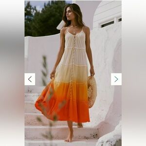 New Anthropologie Sunrise Ombré Tiered Maxi Orange Cream Resort Beach Dress S